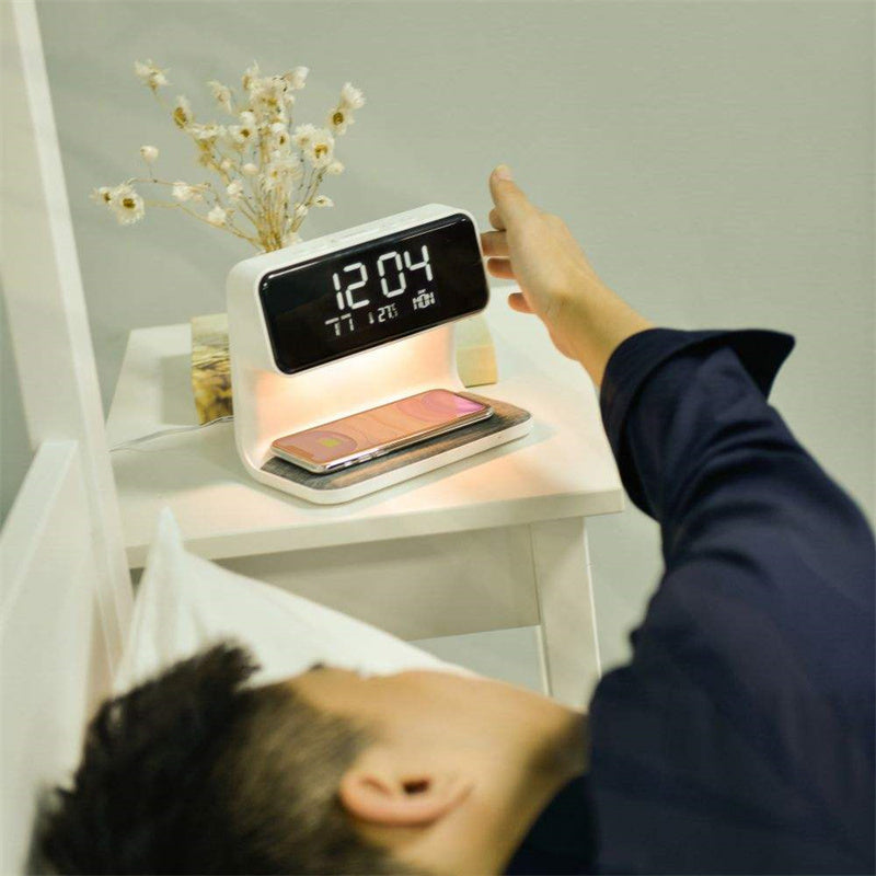 Creative 3 In 1 Bedside Lamp Wireless Charging LCD   Wireless Phone Charger