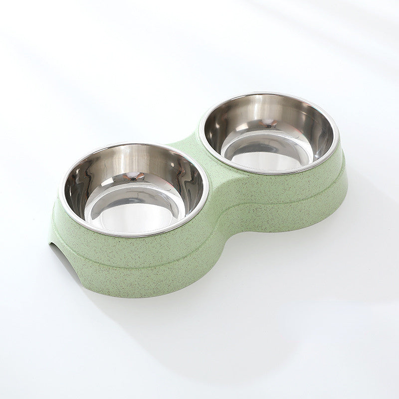 Double Pet Bowls Dog Food Water Feeder Stainless Steel Pet Drinking Dish Feeder