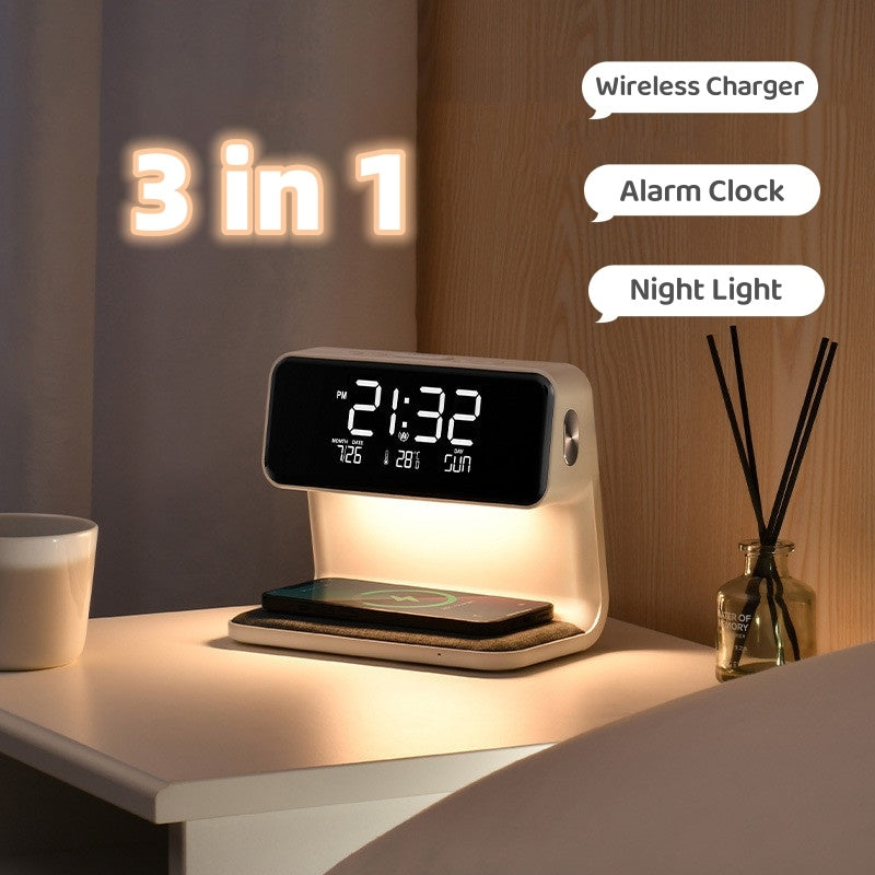 Creative 3 In 1 Bedside Lamp Wireless Charging LCD   Wireless Phone Charger