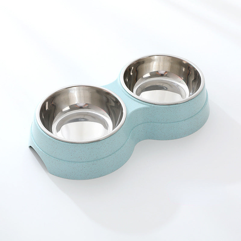 Double Pet Bowls Dog Food Water Feeder Stainless Steel Pet Drinking Dish Feeder