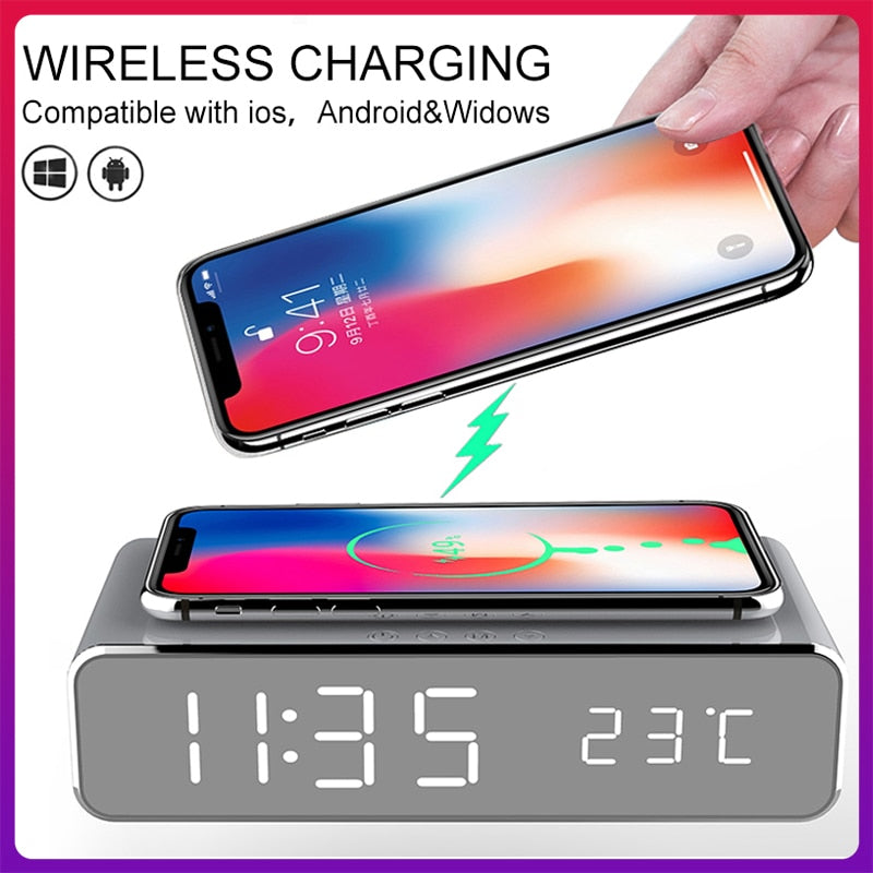 Affodably™  LED Alarm Clock QI Wireless Charger